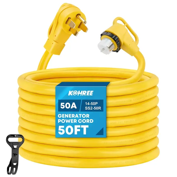 Representative photo: Kohree 50 Amp, 50 ft Generator Extension Cord